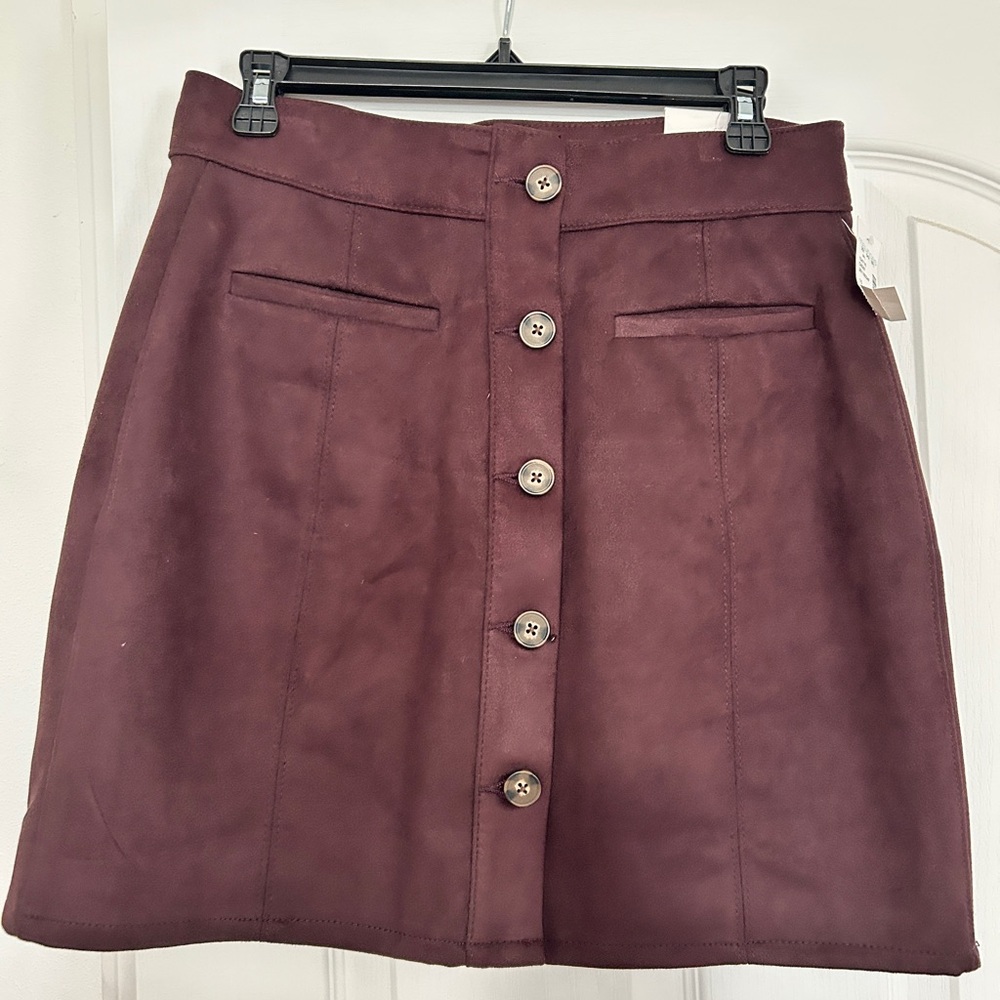 Maurices Deep Burgundy A-Line Skirt with Buttons